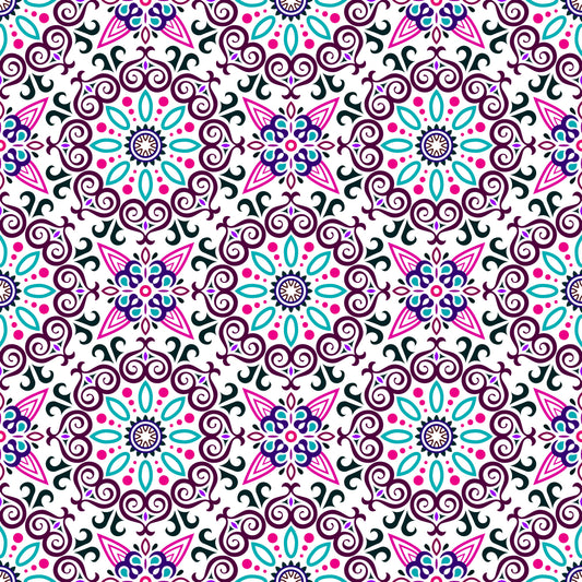 Pink - Turquoise - Purple Mandala Fabric - 138i