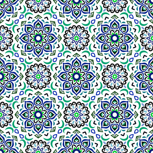 Blue - Turquoise - Green Mandala Fabric - 213i
