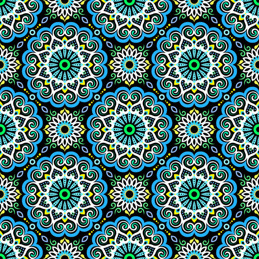 Blue - Yellow - Turquoise Mandala Fabric - 179