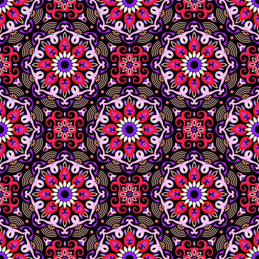 Purple - Red - Orange Mandala Fabric - 140