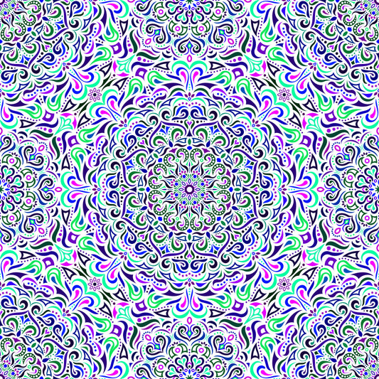 Green - Blue - Purple Mandala Fabric 2005i