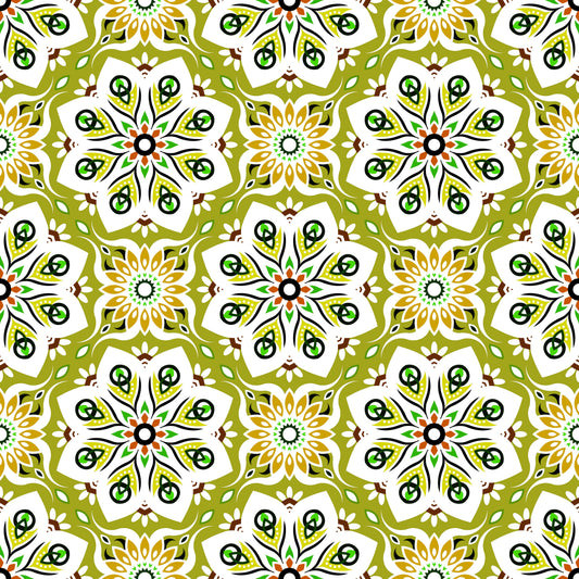 Green - Yellow - Orange Mandala Fabric - 236i