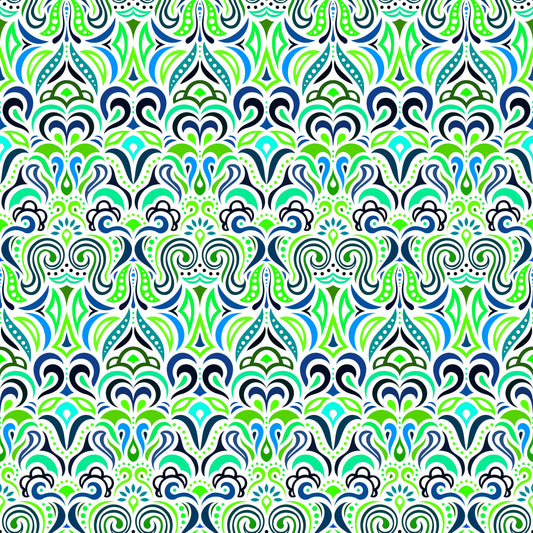 Green - Blue - Turquoise Abstract Doodle Fabric 1008.3i