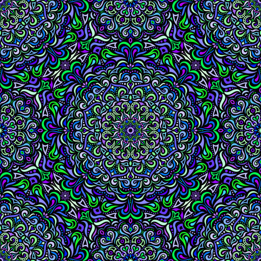 Blue - Green - Purple Mandala Fabric 2005