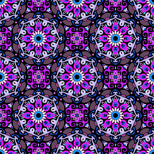 Purple - Blue - Pink Mandala Fabric - 140