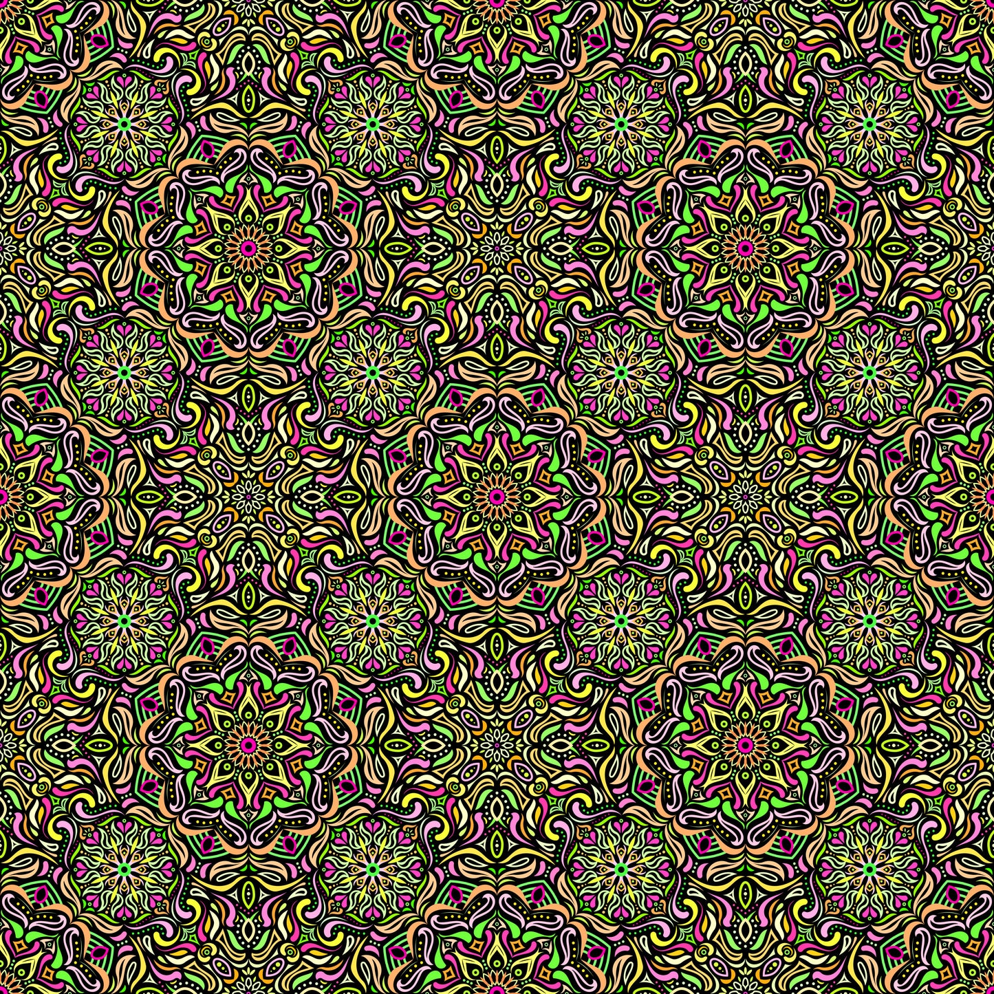 Yellow - Pink - Green Mandala Fabric 2009.4
