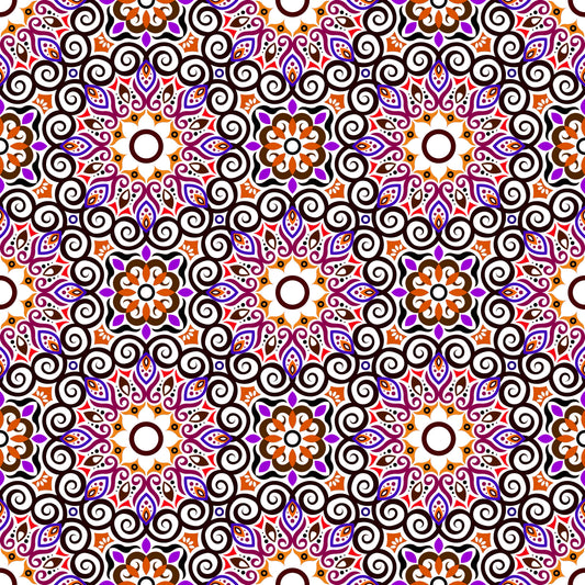 Orange - Purple - Red Mandala Fabric - 125i