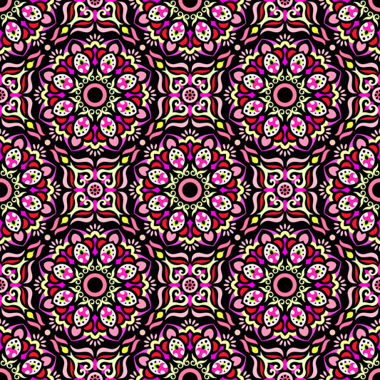Red - Yellow - Pink Mandala Fabric - 186