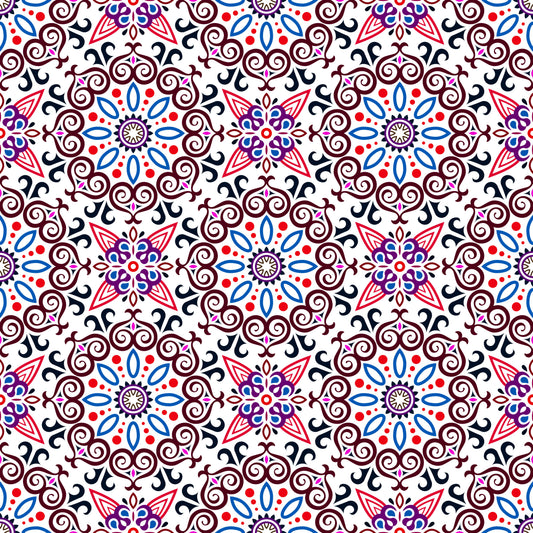 Red - Blue - Purple Mandala Fabric - 138i