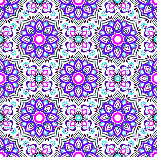 Purple - Turquoise - Pink Mandala Fabric - 145i