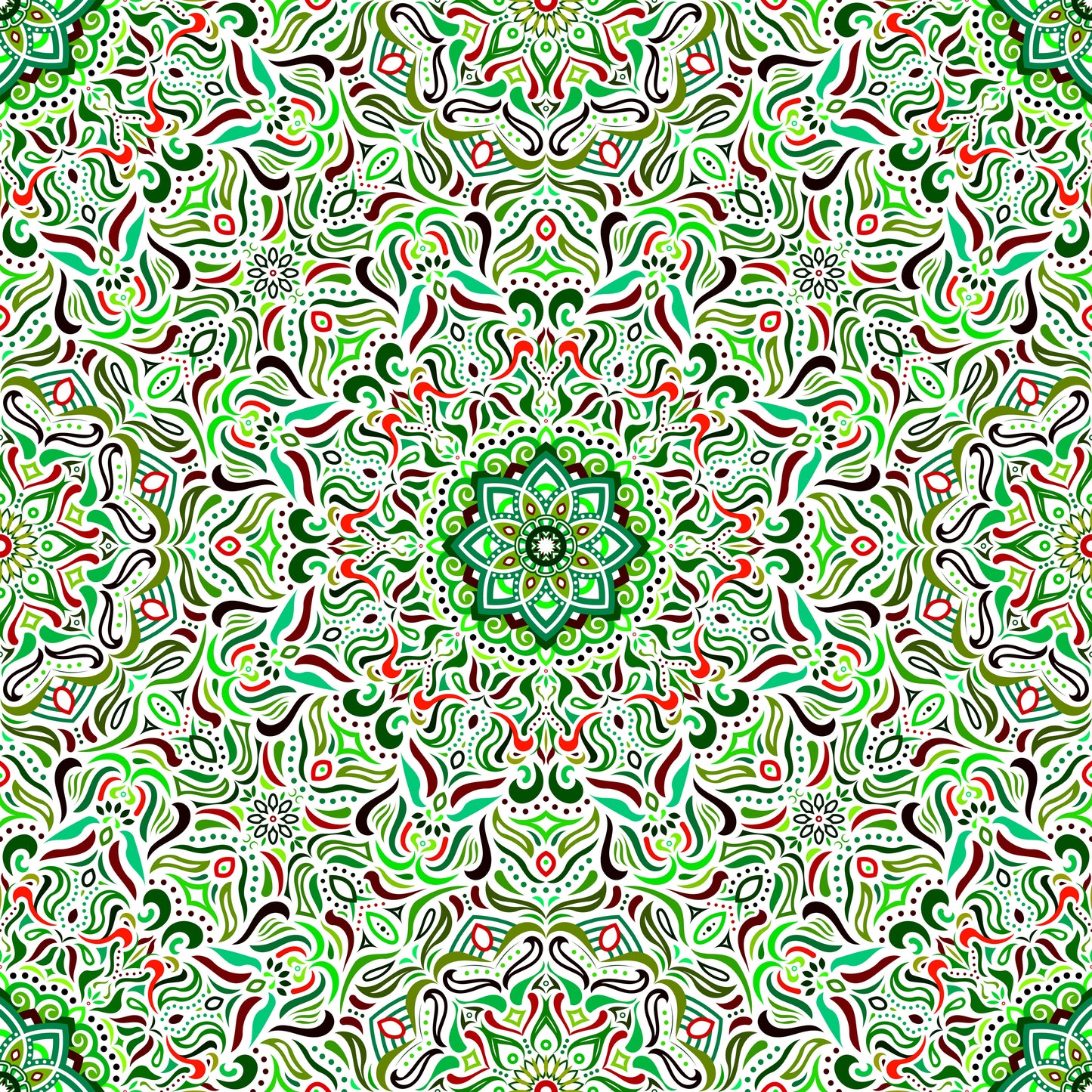 Green - Red - Turquoise Mandala Fabric 2009.1i