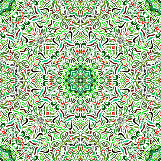 Green - Red - Turquoise Mandala Fabric 2009.1i