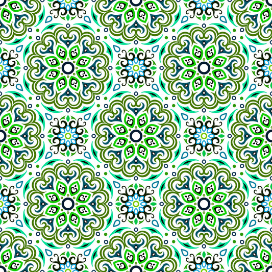 Green - Turquoise - Blue Mandala Fabric - 155i