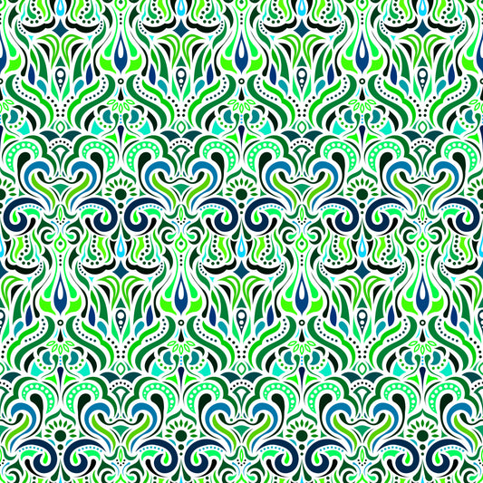 Green - Turquoise - Blue Abstract Doodle Fabric 1012i