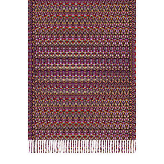 Pink - Yellow - Red Abstract Doodle Scarf with Tassels
