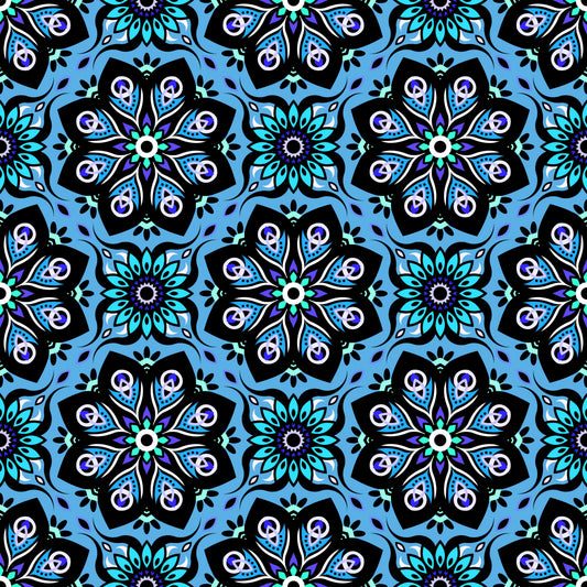 Blue - Turquoise Mandala Fabric - 236