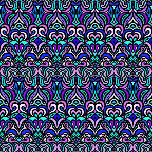 Turquoise - Blue - Purple Abstract Doodle Fabric 1008.3