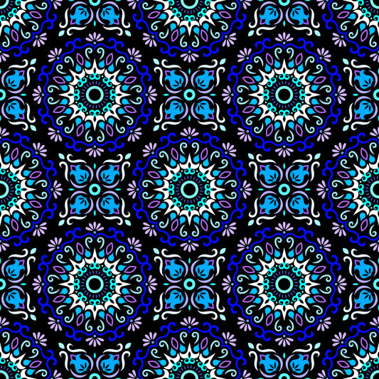 Blue - Purple - Turquoise Mandala Fabric - 174