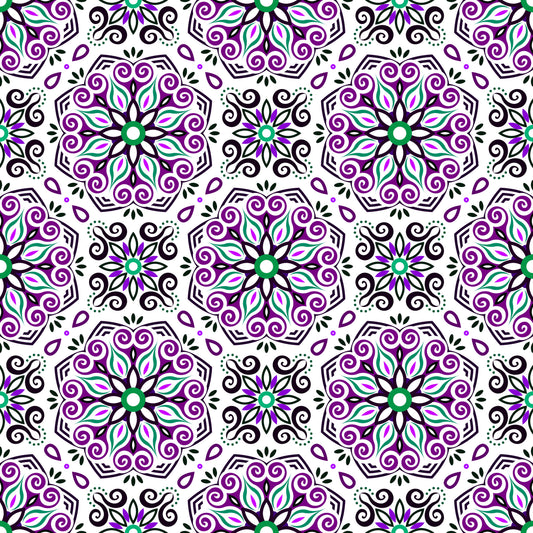 Purple - Green Mandala Fabric - 203i