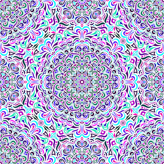 Turquoise - Purple - Pink Mandala Fabric 2005i