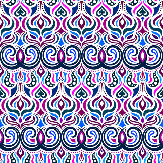 Blue - Pink - Maroon Abstract Doodle Fabric 1009.7i