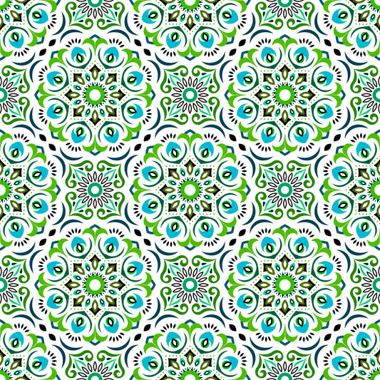 Green - Turquoise Mandala Fabric - 209i
