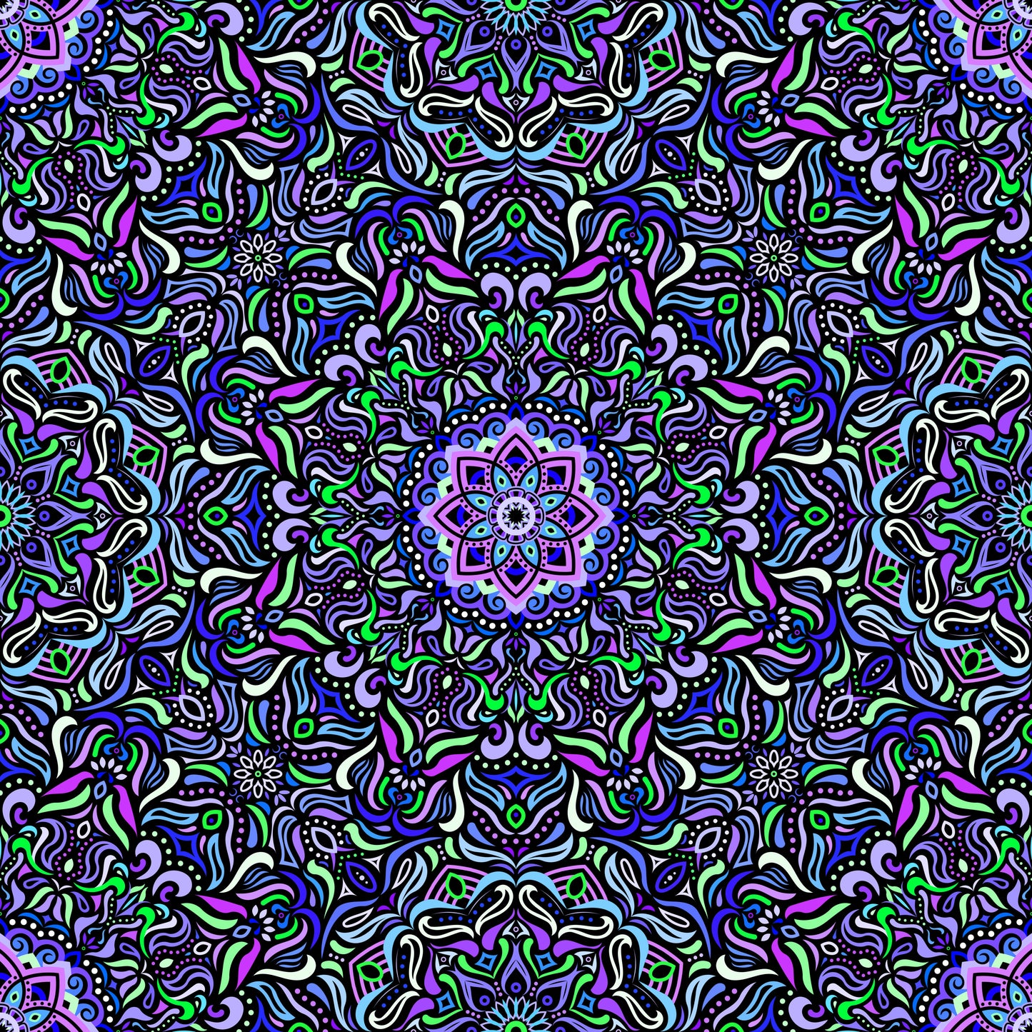 Purple - Green - Blue Mandala Fabric 2009.1