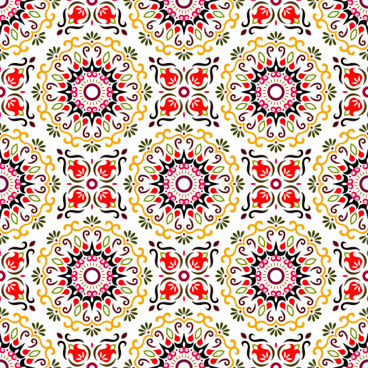 Orange - Red Mandala Fabric - 174i