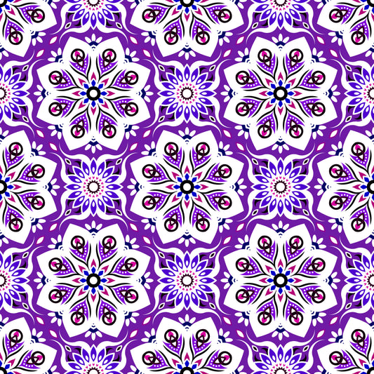 Purple - Blue - Pink Mandala Fabric - 236i