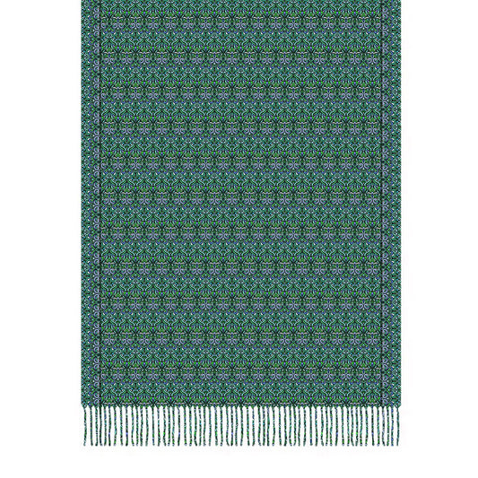 Turquoise - Green - Blue Abstract Doodle Scarf with Tassels