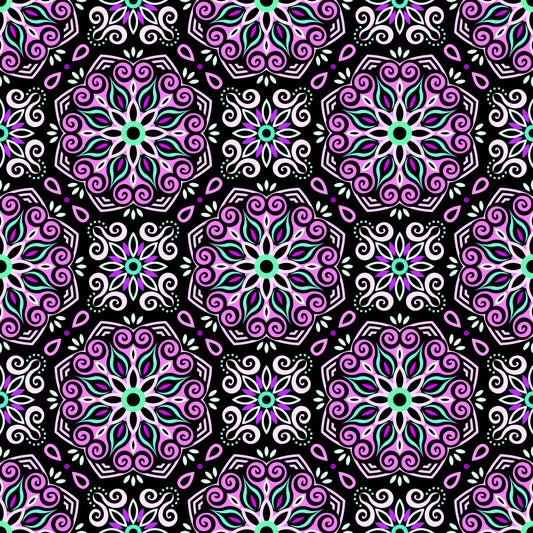 Purple - Turquoise Mandala Fabric - 203