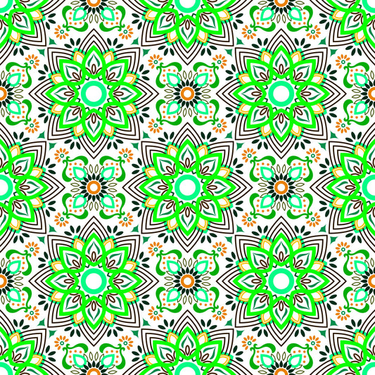 Green - Orange - Turquoise Mandala Fabric - 145i