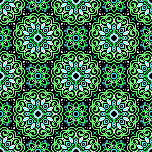 Green - Turquoise Mandala Fabric - 149