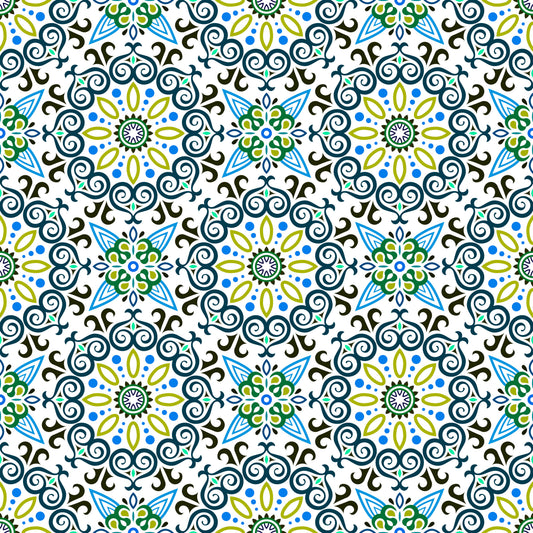 Blue - Green - Turquoise Mandala Fabric - 138i