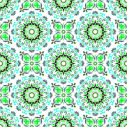 Turquoise - Green Mandala Fabric - 174i