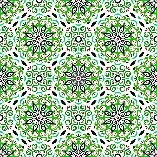 Green - Turquoise - Burgundy Mandala Fabric - 165i