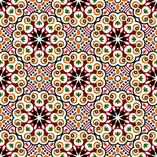 Brown - Orange - Green Mandala Fabric - 132i