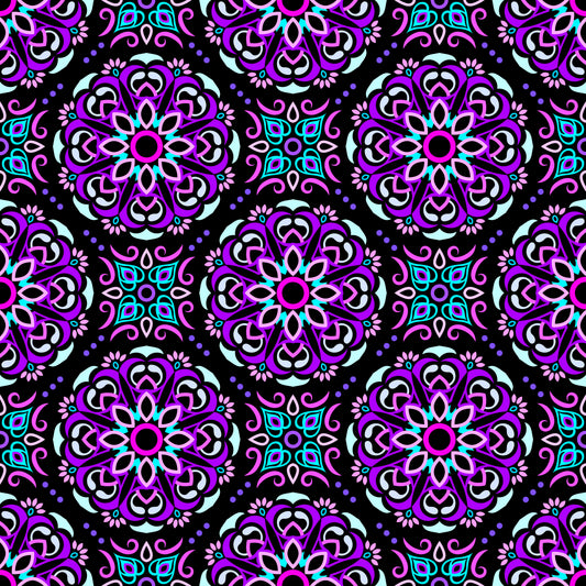 Purple - Pink - Turquoise Mandala Fabric - 160
