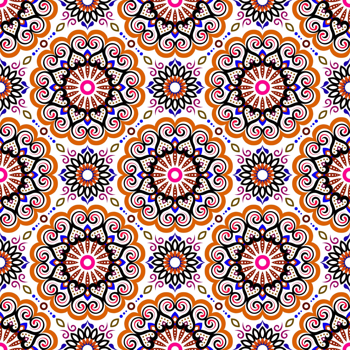 Orange - Blue - Pink Mandala Fabric - 179i
