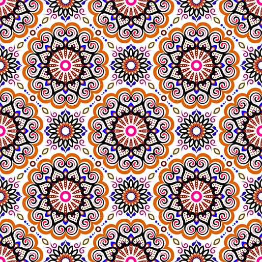 Orange - Blue - Pink Mandala Fabric - 179i
