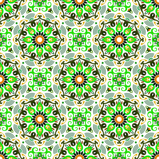Green - Yellow - Orange Mandala Fabric - 140i