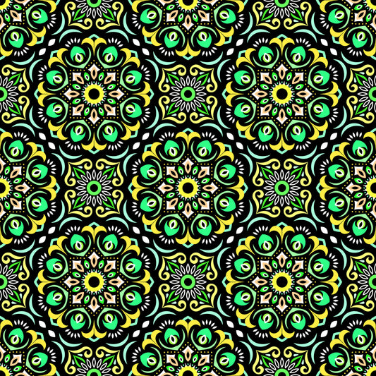 Green - Yellow Mandala Fabric - 209