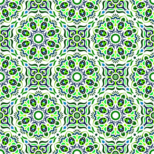 Green - Blue Mandala Fabric - 186i