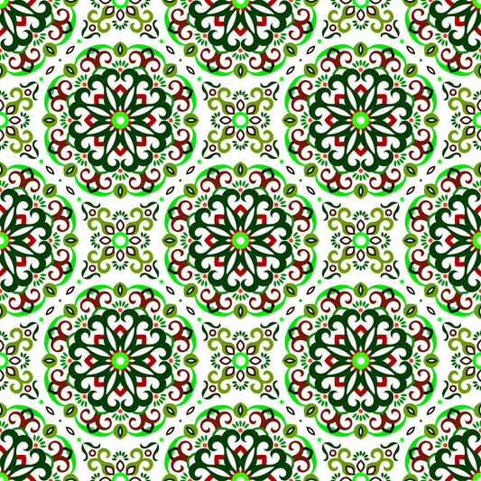 Green - Red Mandala Fabric - 188i