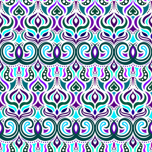 Turquoise - Purple - Green Abstract Doodle Fabric 1009.7i