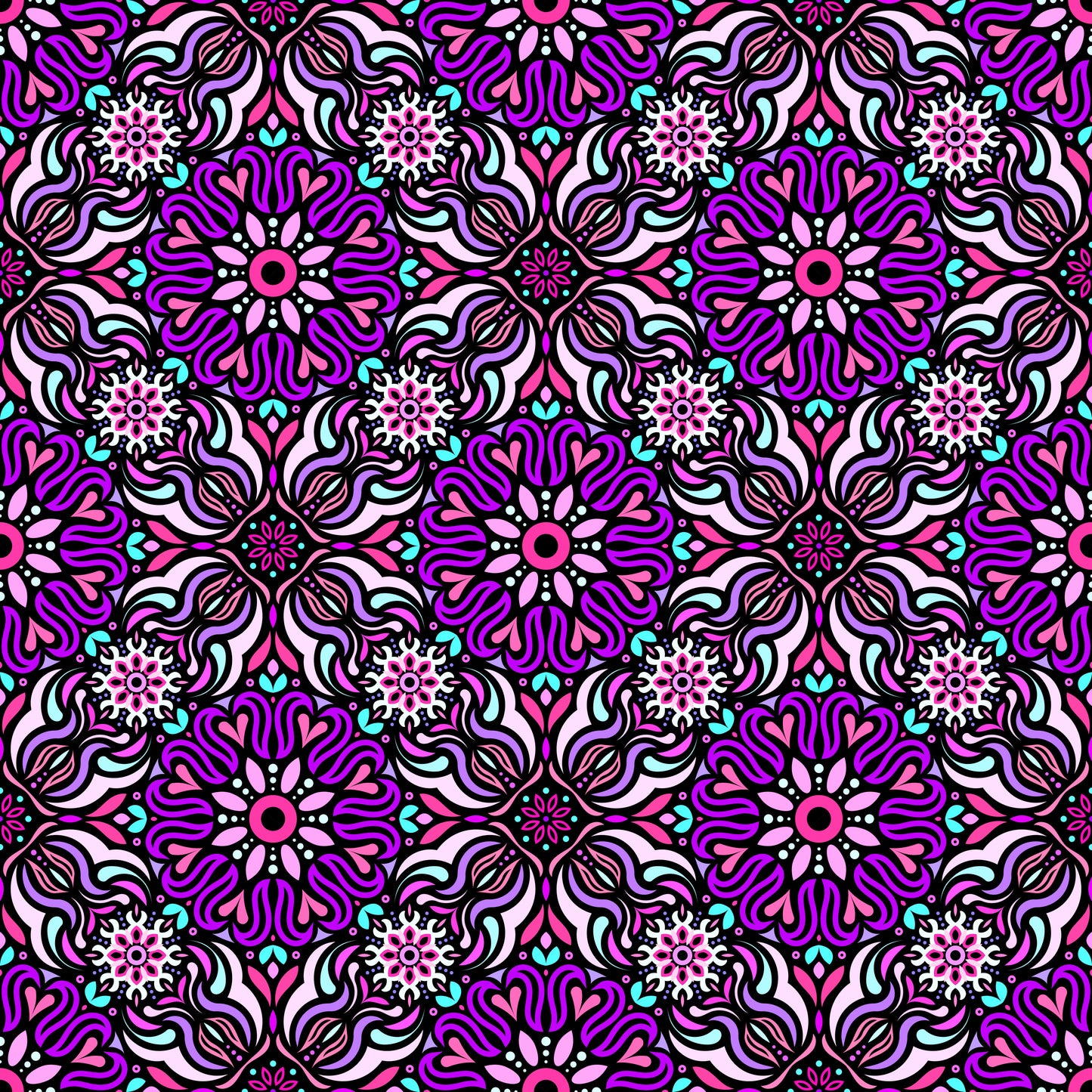 Pink - Purple - Turquoise Mandala Fabric 2009.2