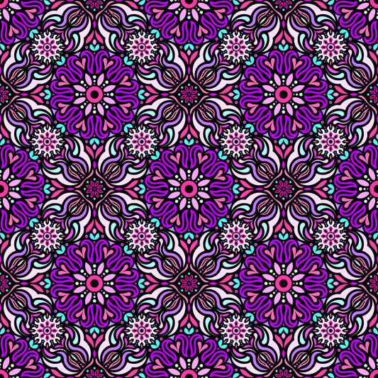 Pink - Purple - Turquoise Mandala Fabric 2009.2