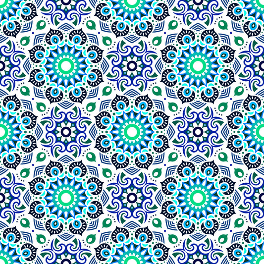 Turquoise - Blue - Green Mandala Fabric - 193i
