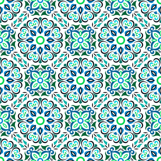 Turquoise - Green - Blue Mandala Fabric - 206i