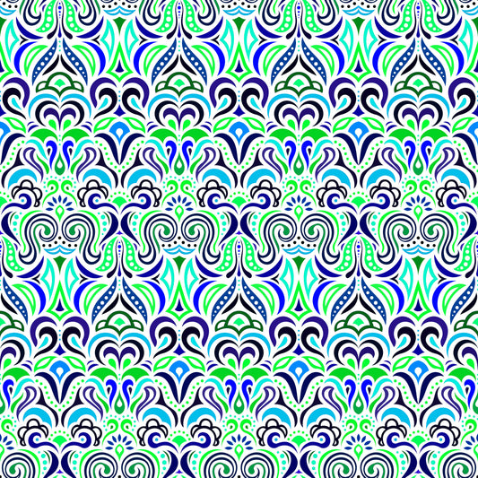 Turquoise - Green - Blue Abstract Doodle Fabric 1008.3i